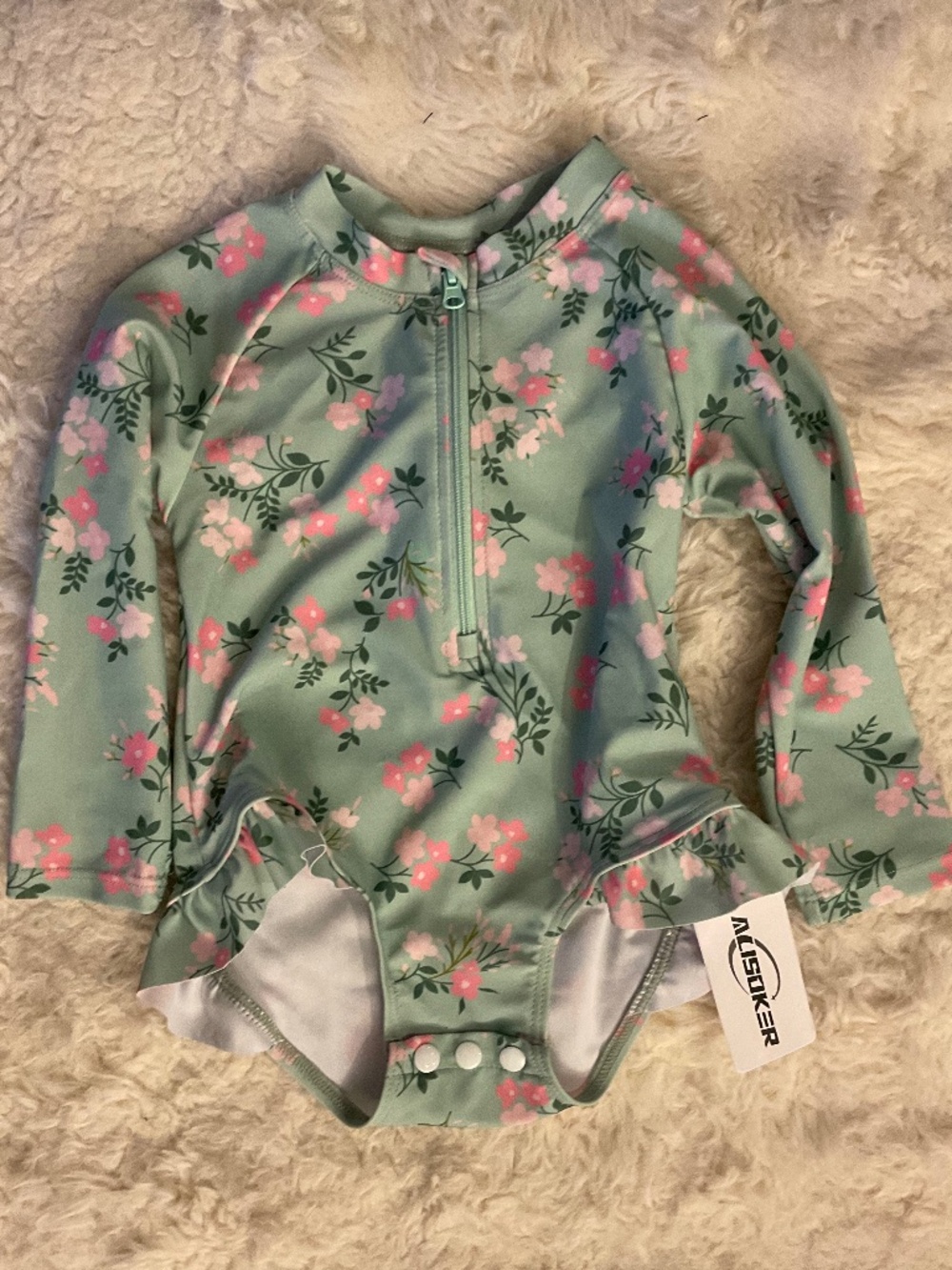 AlisOker Baby Girls Floral Swimsuit - Long Sleeve, UPF 50+